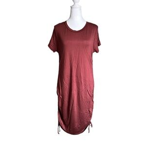 Ava Sam Rusty Orange Red Ruched Midi Dress Size L